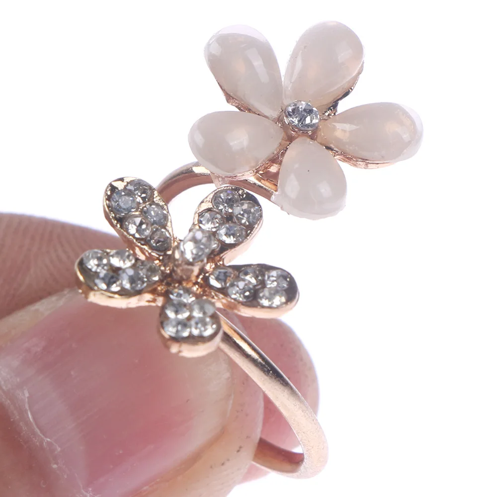 

Opal Double Daisy Flower Adjustable Ring Cute Brand Design Rhinestone Hot Sale Rings For Women Fine Jewelry Anel New