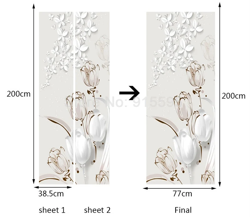 ПВХ самоклеющиеся водонепроницаемые дверные наклейки белые цветы Бабочка Настенные обои 3D гостиная спальня домашний декор наклейка