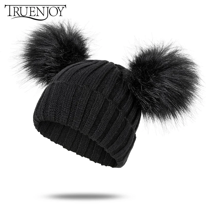 

TRUENJOY Beanies Hat Pompom Winter Children Knitted Hat Cute Skullie Cap For Girls Boys Casual Solid Color Girls Hat Beanies