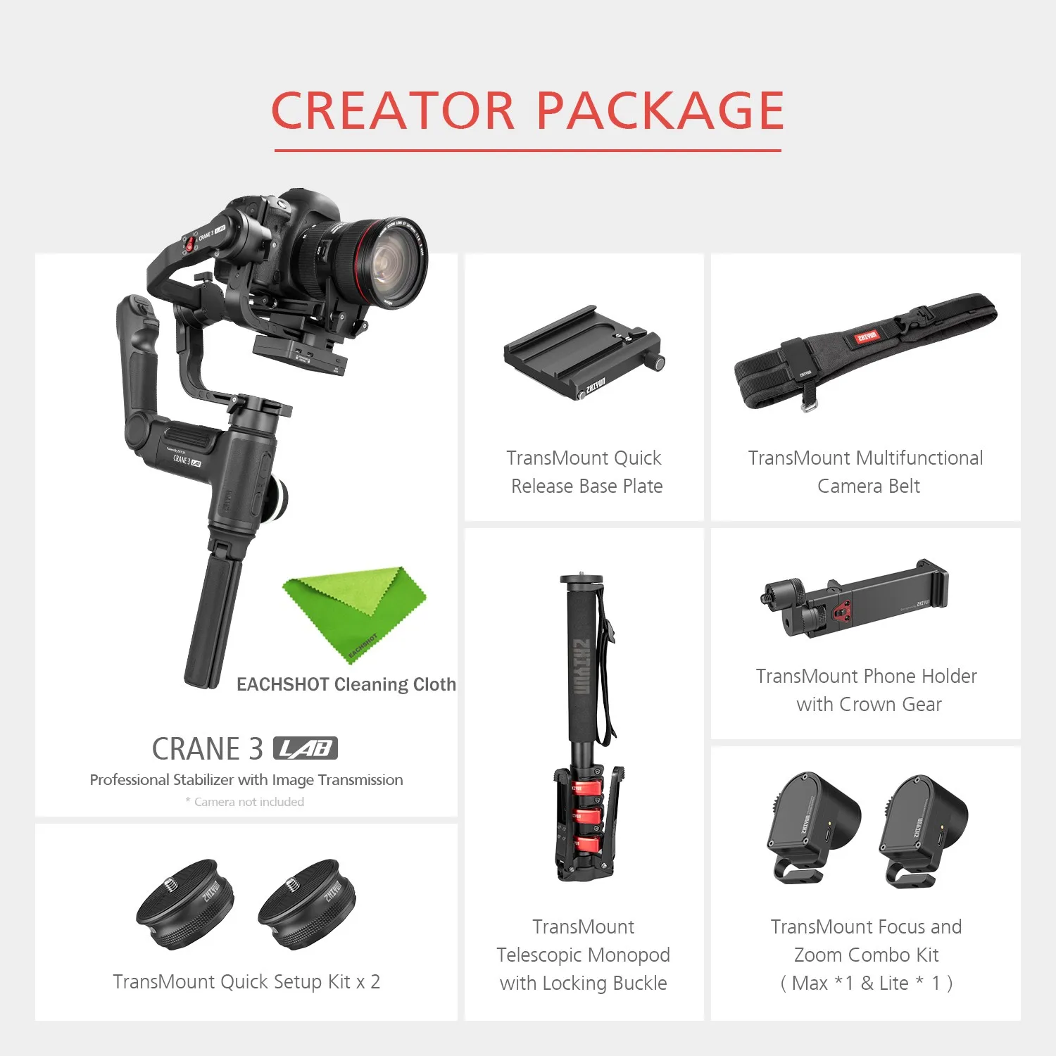 Zhiyun Crane 3 LAB 3-осевой ручной карданный стабилизатор для DSLR/беззеркальной камеры sony Canon Panasonic Nikon(Creator Package