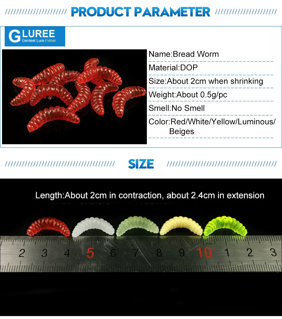 GLUREE-50PcsLot-Bread-Worm-Fishing-Lures-Maggot-Grub-Soft-Baits-Luminous-Artificial-Bait-Tackle-Sea-Fishing-Accessories-5-Color_03