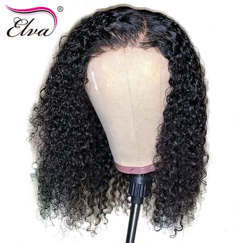 

Curly Full Lace Human Hair Wigs With Baby Hair Brazilian Remy Hair Full Lace Wigs Pre Plucked Short Bob Wig Elva Hair 10"-16"