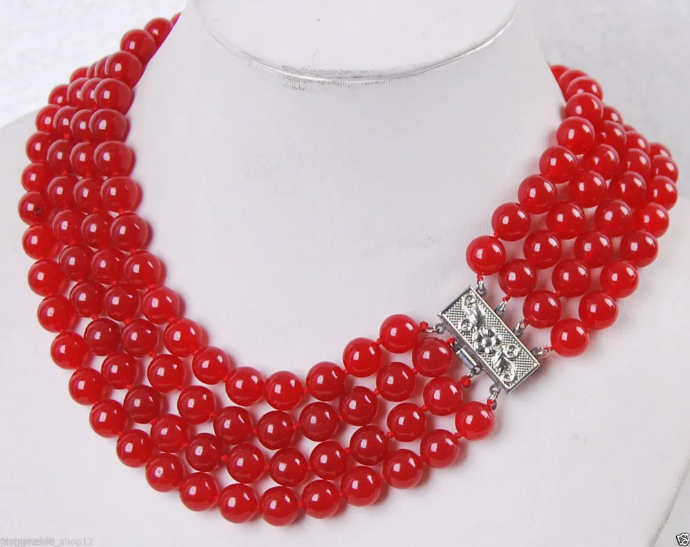 

Hot sell ->@@ Hot sale S>>charming! 4Rows 8MM Red Natural stone Round Beads Necklace -Top quality free shipping
