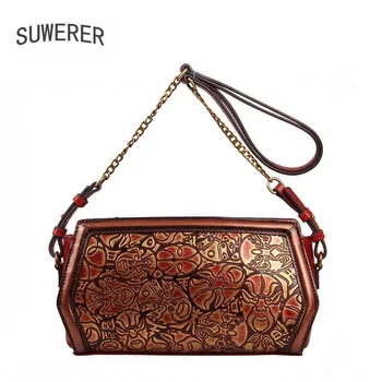 

SUWERER Genuine Leather women bags for women new luxury handbags women bags designer Chinese style quality handmade art bags