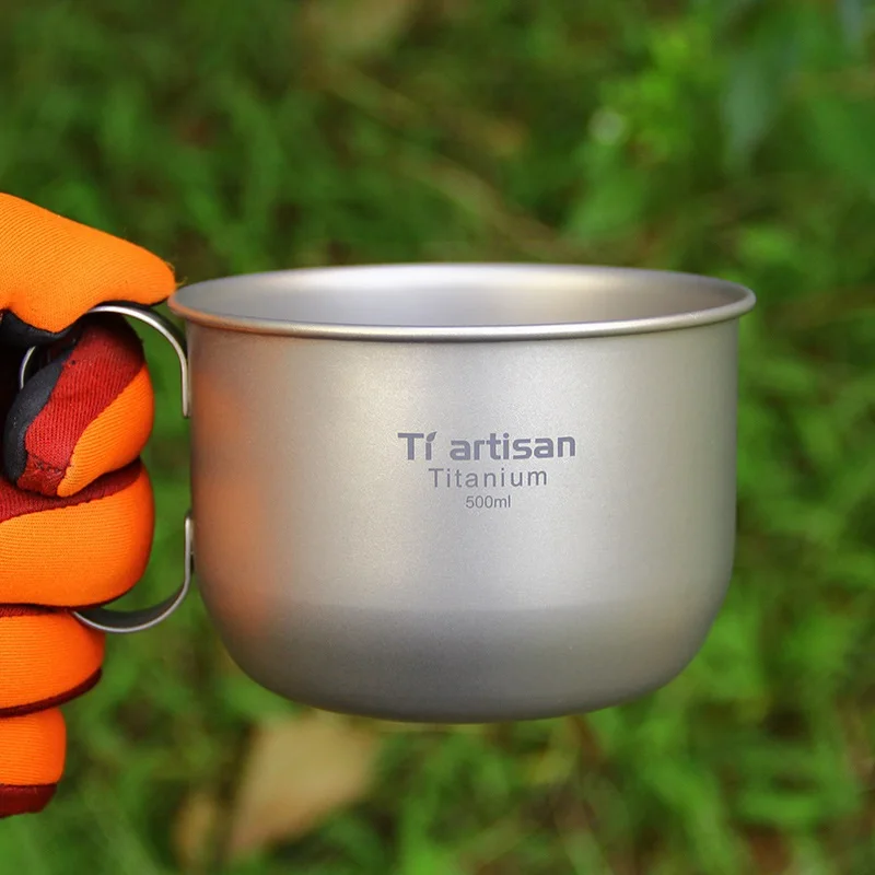 Ultralight Titanium Cup mug 500ml,Outdoor Picnic camping cooking tableware,Travel coffee tea water round cup,Portable Drinkware