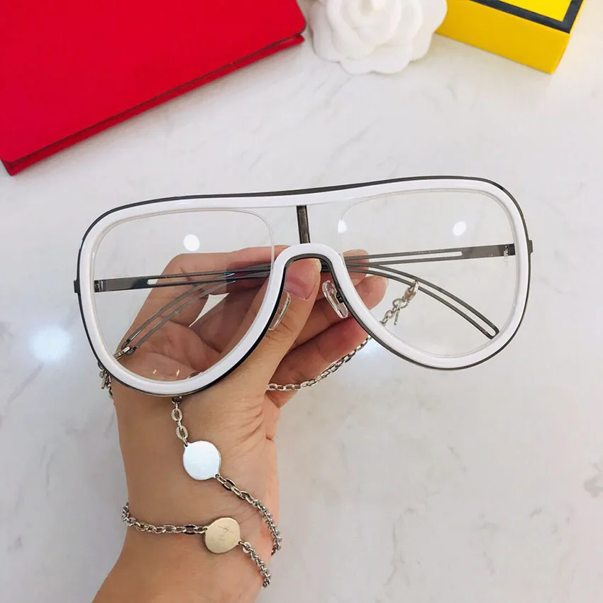 Пилотные очки Для мужчин ретро UV400 Мода авиации зеркало металлической цепью солнцезащитные очки Для женщин Винтаж люнет De Soleil Homme Marque - Цвет линз: Transparent white