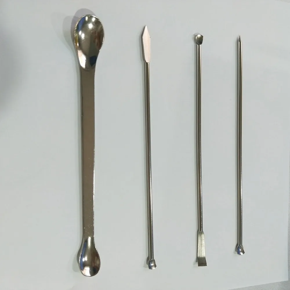 

22cm Double Head Laboratory Reagent Stainless Steel Sampling Spoon Spatula Tool 4 in 1 Set Metal Micro Medium Spoon Scoop Shovel
