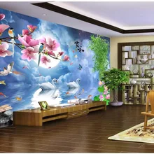 Пользовательские фото 3d настенная ткань китайская роспись на шелке Романтический Лебедь ТВ фоновая стена в Ночной комнате 3d стереоскопическая печать stof