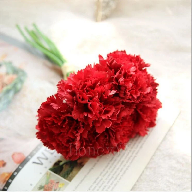 Red Carnation 2pcs Lot Silk Flower Fake Flower Bouquet Wedding Arrangement Mother S Day Home Party Decoration Artificial Dried Flowers Aliexpress