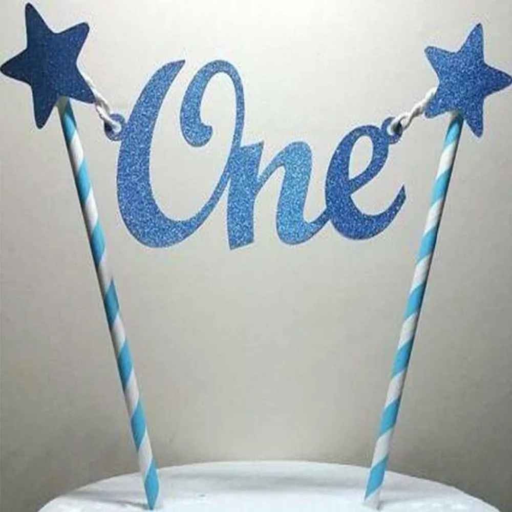 

LAPHIL My First Birthday Blue Pink Cake Topper Paper Straws Happy 1st Birthday Party Decorations Boy Girl Party Favors