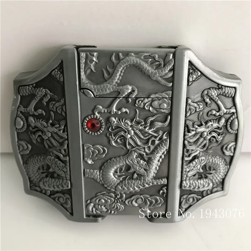 

Retail New Style High quality 3D Silver Dragon lighter Belt Buckles With Metal Cowboy Belt Head Jewelry Fit 4cm Wideth Belt