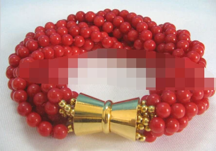 

free shipping 00966 natural 10row red coral bracelet-magnet clasp