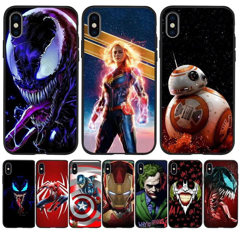 

Luxury Marvel joker venom Captain For iPhone X XR XS Max 5 5S SE 6 6S 7 8 Plus phone Case Cover phone Funda Coque Etui Black