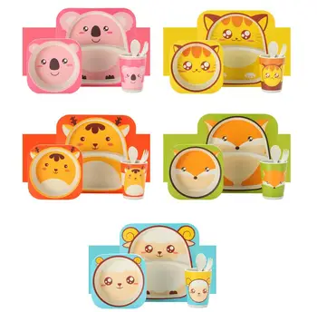 

5pcs/sets Children's Tableware Cartoon Rice Baby Feeding Bowl Meal Bowl Bamboo Fiber Kids Cute Cutlery Boy Girl Gift Tableware