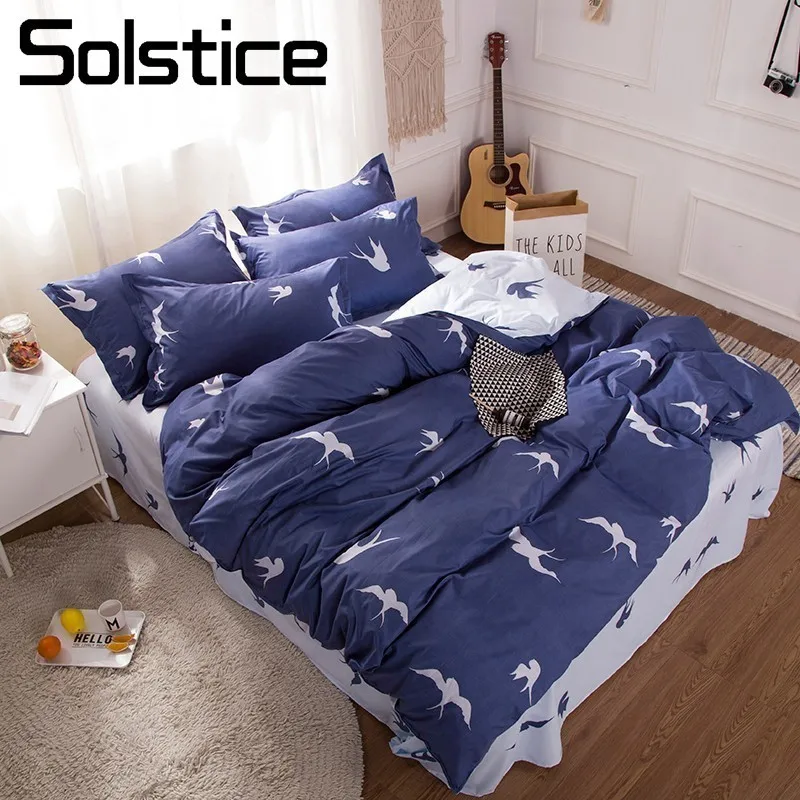 

Solstice Home Textile Deep Blue Duvet Cover Petrel Pattern Bedding Sets Boy Kid Child Teen Bedlinen Pillowcase Bed Sheet 3/4Pcs