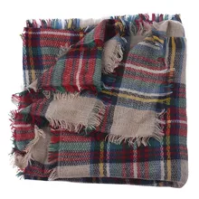 Women Wool Blend Scarf Blanket Oversized Tartan Wrap Shawl Plaid Checked Pashmina New big plaid scarf