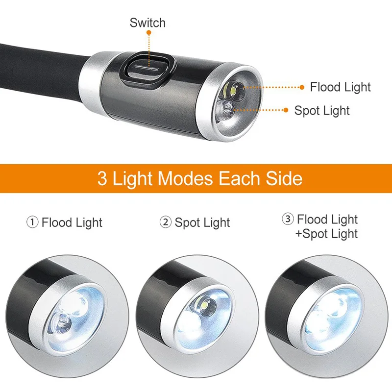 Flexible Neck Hug Book Light With 4LED Reading Lamp 3 Modes Portable Flashlight Soft Silicone Outdoor Camping Light Night Lights