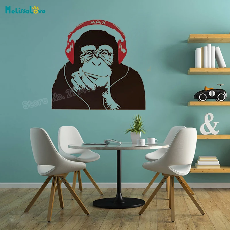 

DJ Graffiti Vinyl Wall Sticker Monkey with Headphones Decals Home Decor For Living Room Bedroom Self-adhesive Art Murals YT502
