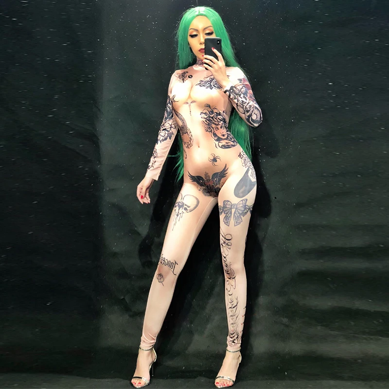 

Multicolor Pattern Sexy Nightclub Holographic Jazz Dance Costumes Bodysuit Performance Party Shining Beyonce Dj Costume DL1031