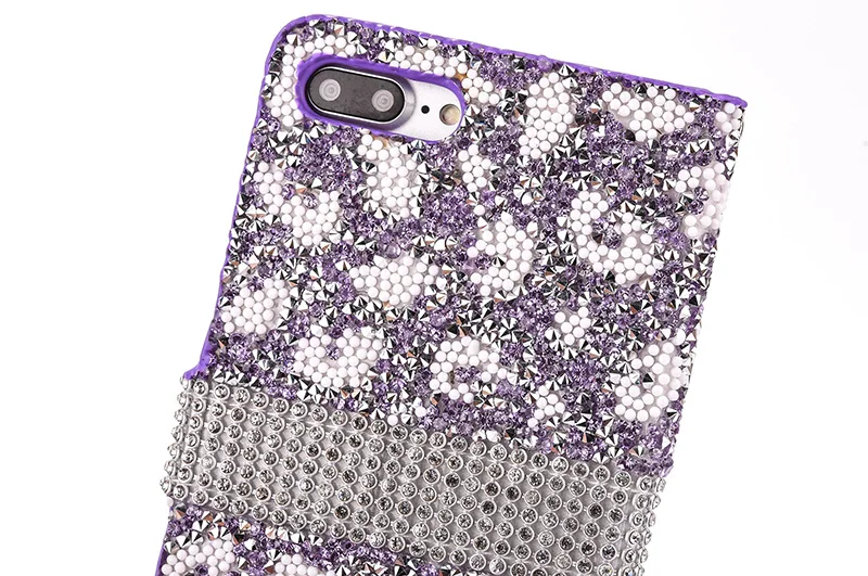 Leopard diamond rhinestone leather case iphone 6 6s 7 8 plus (26)