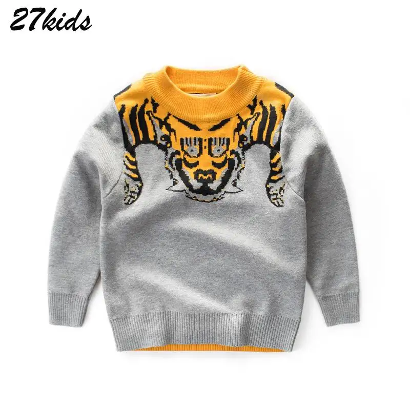 

27kids 2-9Years Cartoon Tiger Children Kids Sweater Clothes Autumn Spring Child Pullover Girl Outerwear Boy Sweater Long Sleeve