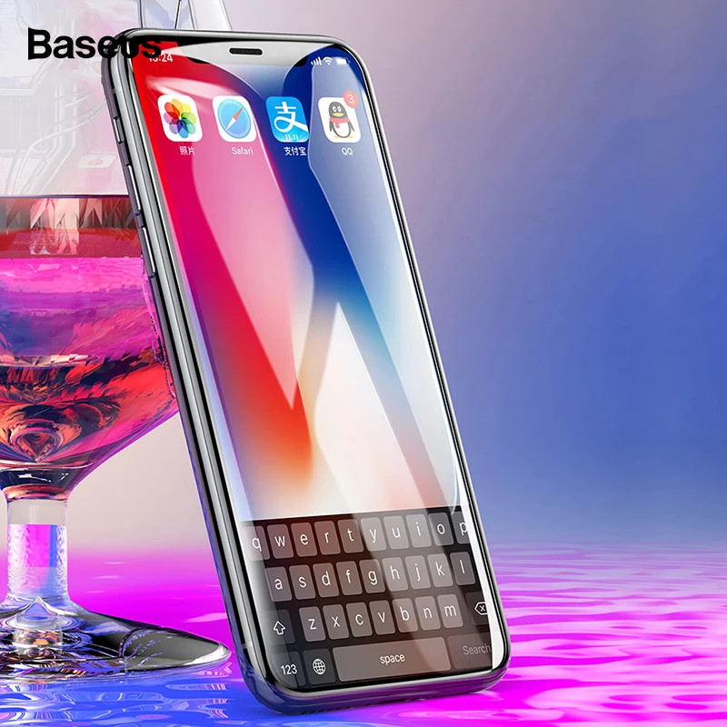 Закаленное стекло Baseus для iPhone X, 8, 7, 6 Plus, защита экрана 0,23 мм, мягкое защитное 3D изогнутое стекло для iPhone X