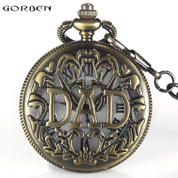

2017 New Antique Hollow DAD Pattern Quartz Pocket Watch Bronze Roman Number Dial Men's Fob Watches Best Father's Daddy's Gifts