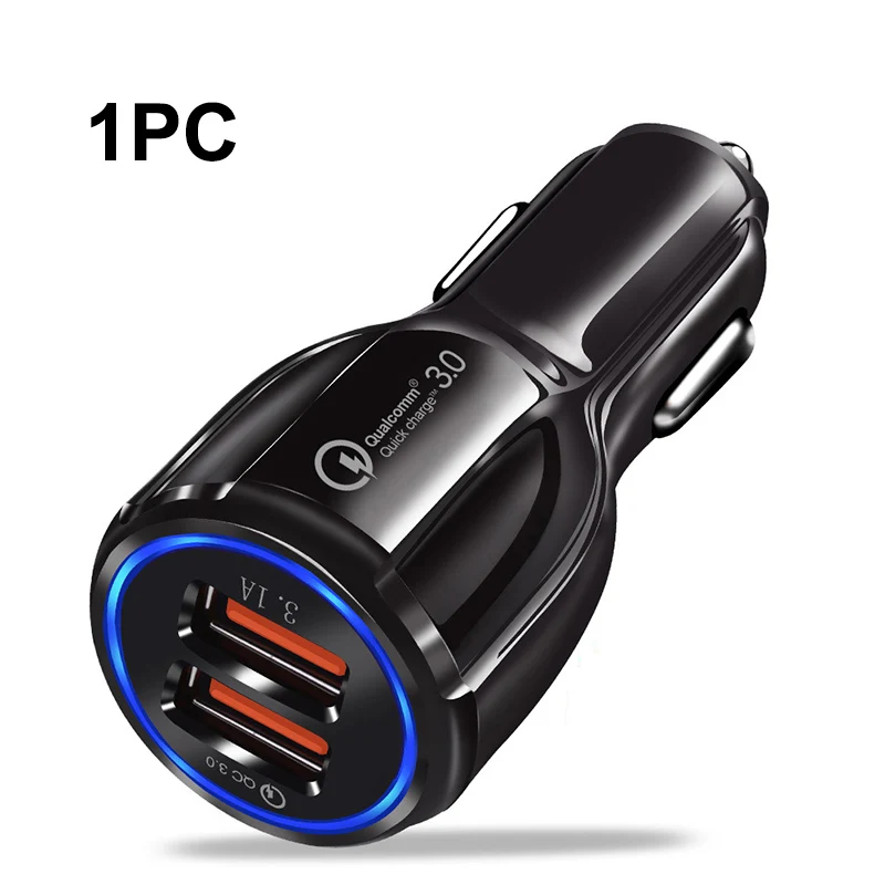 Auto USB автомобильный разветвитель прикуривателя Dual Usb QC3.0 3.1A 12 V прикуривателя Зарядное устройство автомобильного прикуривателя адаптер - Название цвета: Черный