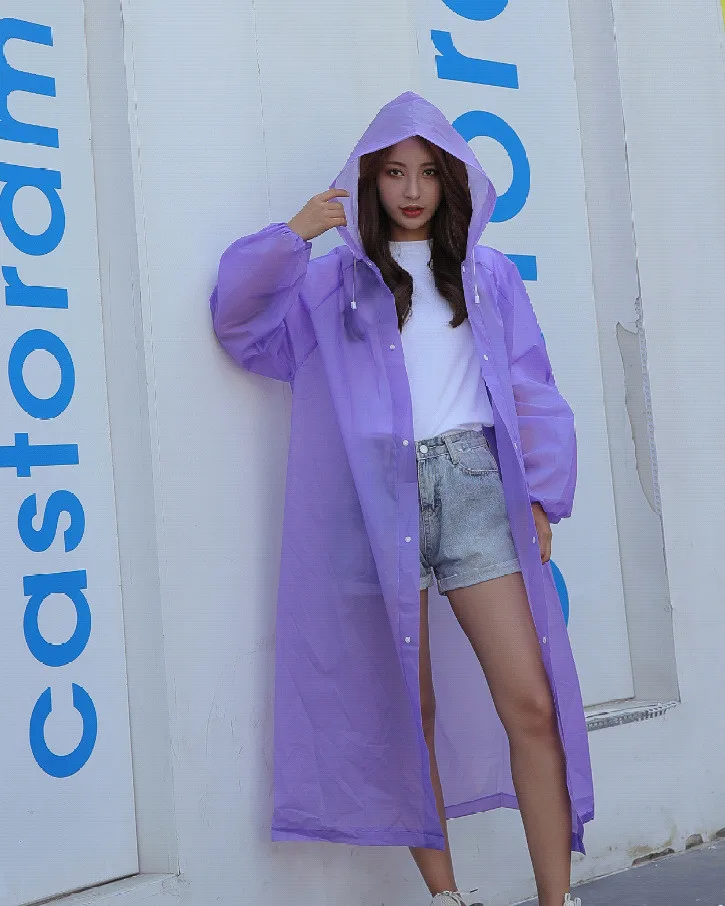 5.Fashion Adult Women Raincoat Rain jacket Outdoor Travel Eva Transparent Rain Gear Poncho Coat Waterproof Long Rainwear