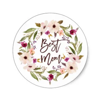 

3.8cm Best Mom | Bohemian Watercolor Floral Wreath Classic Round Sticker