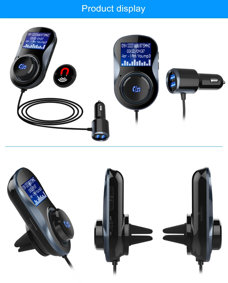 Handsfree Bluetooth Mp3 плеер портативный беспроводной автомобильный комплект двойное USB быстрое зарядное устройство с ЖК-дисплеем Обнаружение напряжения Магнитная база