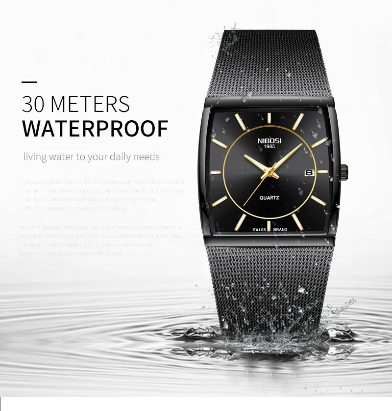 Factory Direct Sales Luxury Luminous Men's Waterproof Watch NIBOSI Quartz European Style Unique New Square Stainless Steel Watch (7)