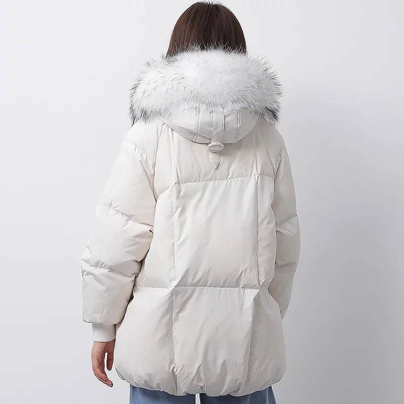 Oversized Winter Jacket Women Real Large Raccoon Fur Collar Down Jacket Women Hooded Parka 2018 Fashion Winter Womens Down Coat