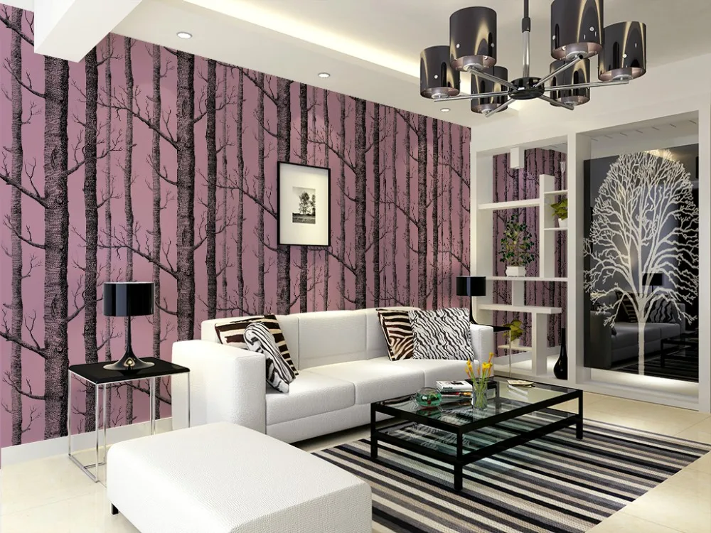 Нетканые обои с изображением березового дерева, современные дизайнерские обои, простые черно-белые обои для гостиной
