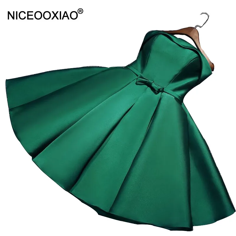 

NICEOOXIAO Evening Dress 2019 Green Strapless Short Party Ball Gown Bow-tie Sashes Women Elegant Formal Dress Plus Size S07