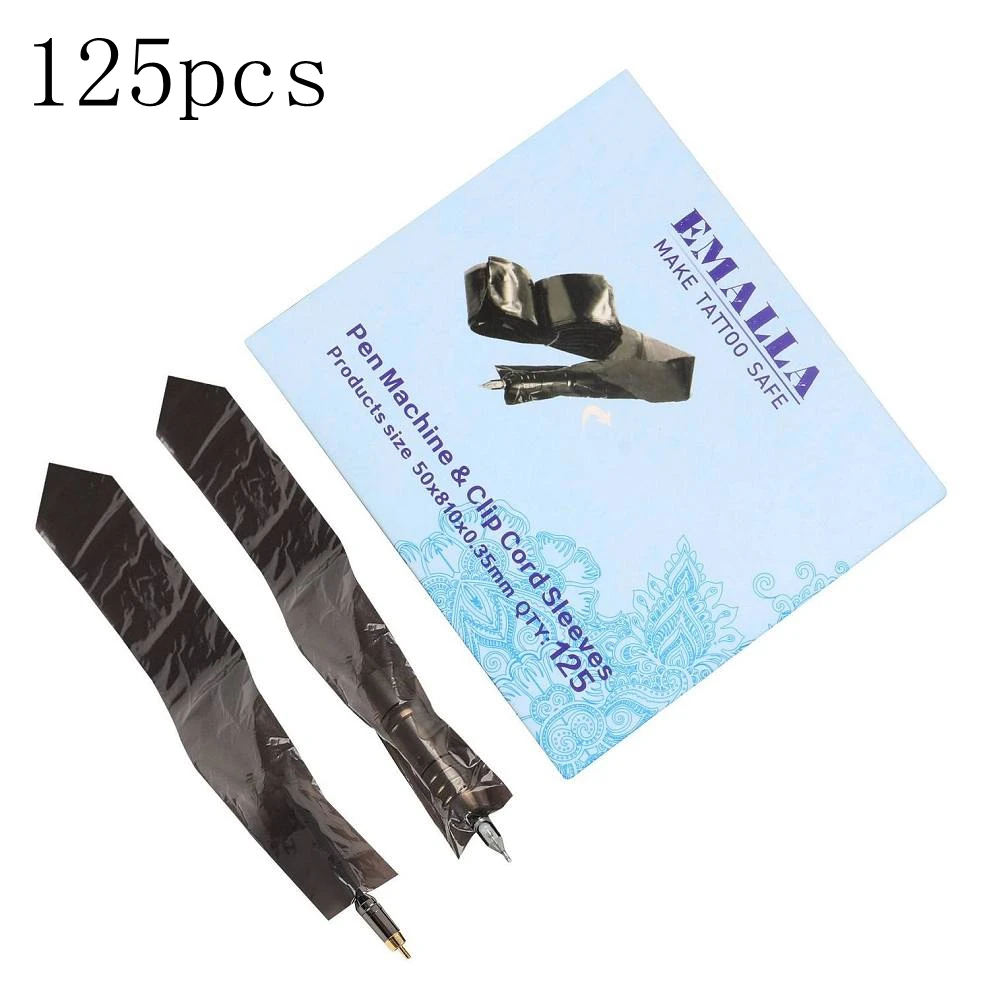 

125Pcs/pack Disposable black Pen Machine Tattoo Clip Cord Sleeves Bags Professional Tattoo Accessory for tattoo machine pen