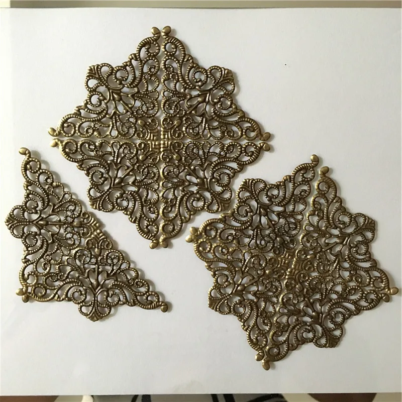 Filigree Triangle Wraps Connectors Cabochon Cameos DIY Jewelry Findings Fit Base Settings Bronze Tone 10Pcs | Украшения и