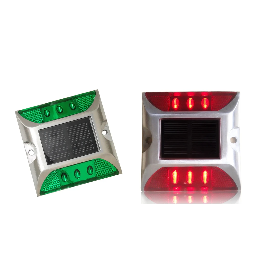 2Pcs Ultra Bright Outdoor Solar Power LED Light Driveway Step Road Lamp Green + Red