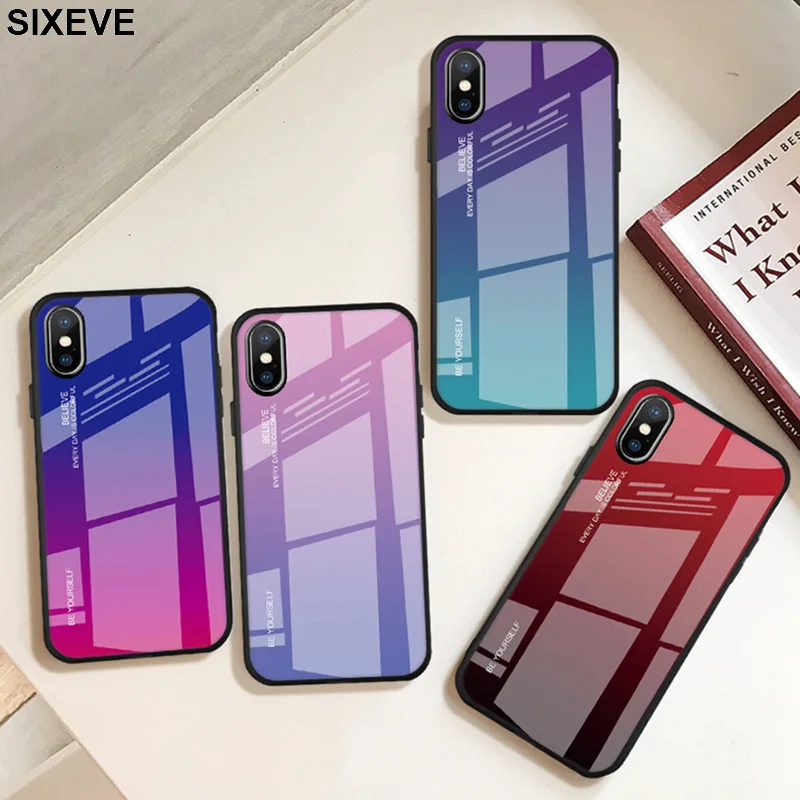 

Luxury Color Aurora Tempered glass Case For iPhone 7 8 Plus iPhone X 10 11 Pro XR XS Max 7 6 6S Plus Cell Phone Shockproof Cover