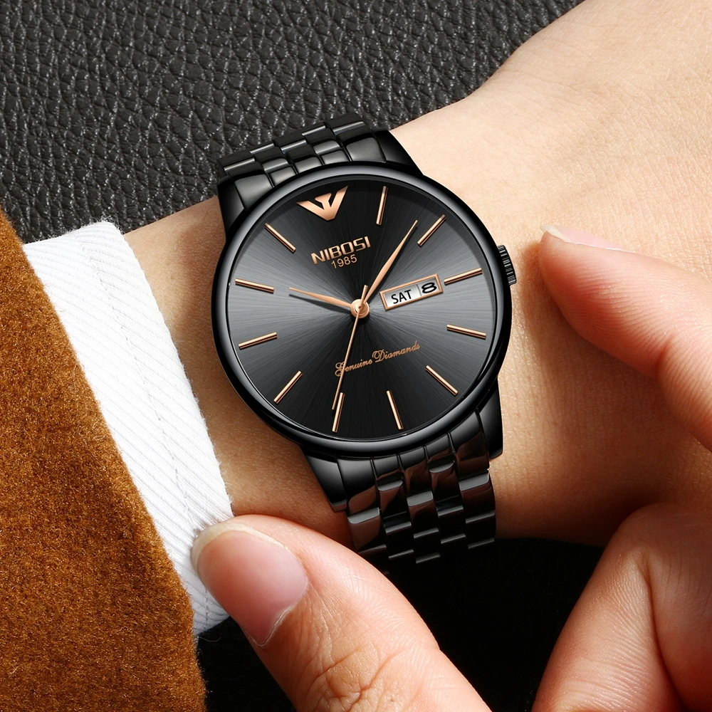 NIBOSI, простой стиль, модные мужские кварцевые часы, роскошная неделя, дата, стальной ремешок, водонепроницаемые, повседневные мужские наручные часы, Relogio Masculino