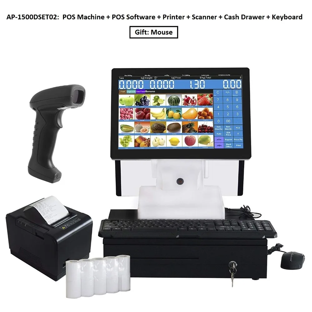 Meetsun AP 1500DSET POS все в одном Системы двойной Сенсорный экран кассовый аппарат +