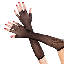 Модные женские сексуальные полупальцевые атласные сетчатые длинные черные перчатки митенки 1376