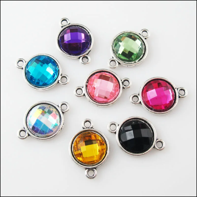 

8Pcs Mixed Tibetan Silver Acrylic Round Charms Pendants Connectors 12x18mm
