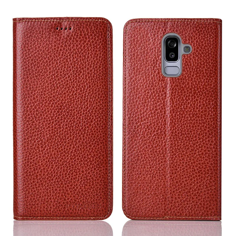 for Samsung J8 2018 Case Flip Genuine Leather Soft Silicon Back Cover