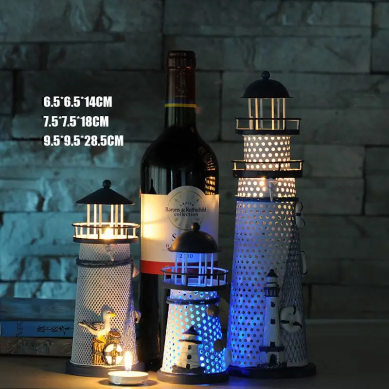 

LED Light Metal Vintage Openwork Ocean Lighthouse Anchor for Home Room Wedding Decor Nautical Collection Color Changing