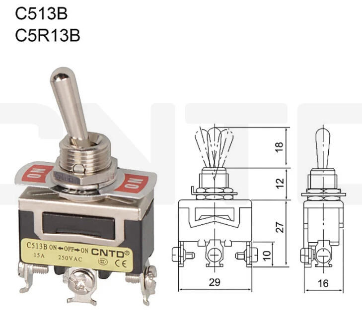 CLASSIC CAR toggle switch 3 position 6 terminals ON-OFF-ON DOUBLE POLL