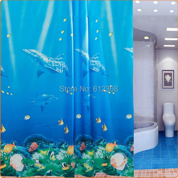 

Free shipping 180*180cm Ocean World Design Bathroom Valance Tropical Fish Fabric Shower Curtain