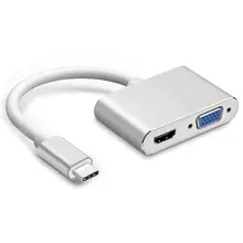 USB C к HDMI+ VGA, usb type C(Совместимость с Thunderbolt 3) к HDMI 4K+ VGA адаптер, совместимый MaecBook Pro/Chromebook Pixel/Dele