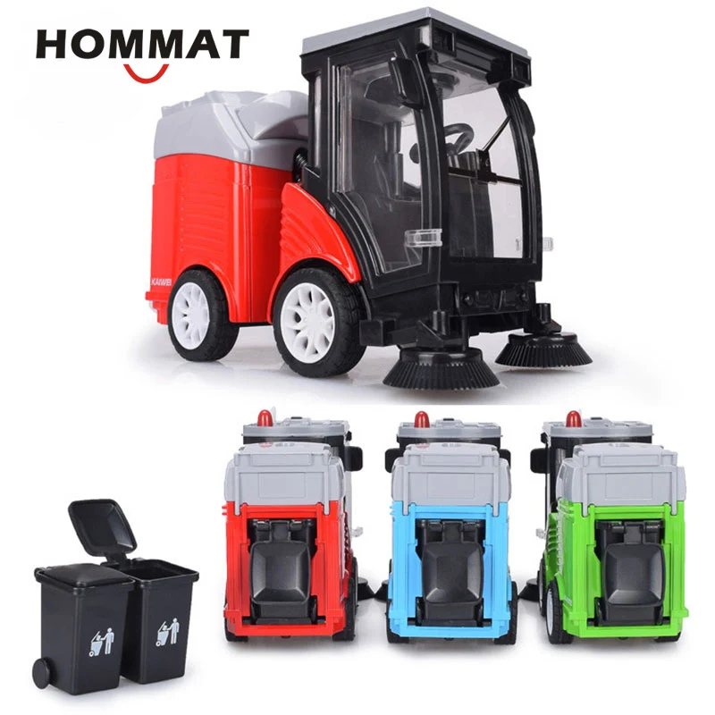 

HOMMAT Simulation 1:50 Road Sweeper Truck w/ Trash Bin Model Car Alloy Diecast Toy Car Model Toys For Children Christmas Gift