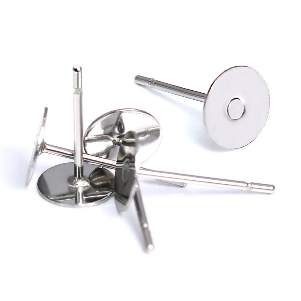LOULEUR 100pcs/lot Stainless Steel Ear Post Blank Earrings Base Fit 3 4 5 6 8 10 12 mm Cabochon Settings For Diy Jewelry Making Jewelry Findings